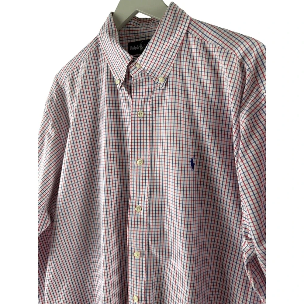Ralph Lauren Blake Shirt Mens Large Red Blue Check Two-Ply Cotton Long Sleeve